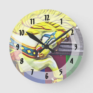 Karussellpferd mit gelber Mähne Runde Wanduhr