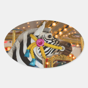 Karussellpferd-Zebra-Foto Ovaler Aufkleber