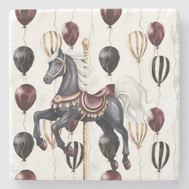 Karussellpferd Zirkusballons Steinuntersetzer (Vorderseite)