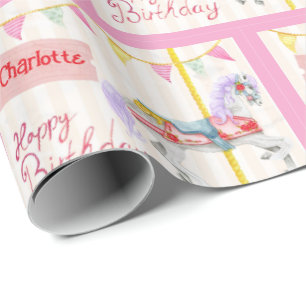 Karussellpferd zum Geburtstag mit Mädchenname Geschenkpapier