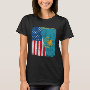 Kasachische Flagge Halb USA Kasachstan Root Prou T-Shirt