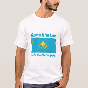 Kasachstan-Flagge + Karte + Text-T - Shirt