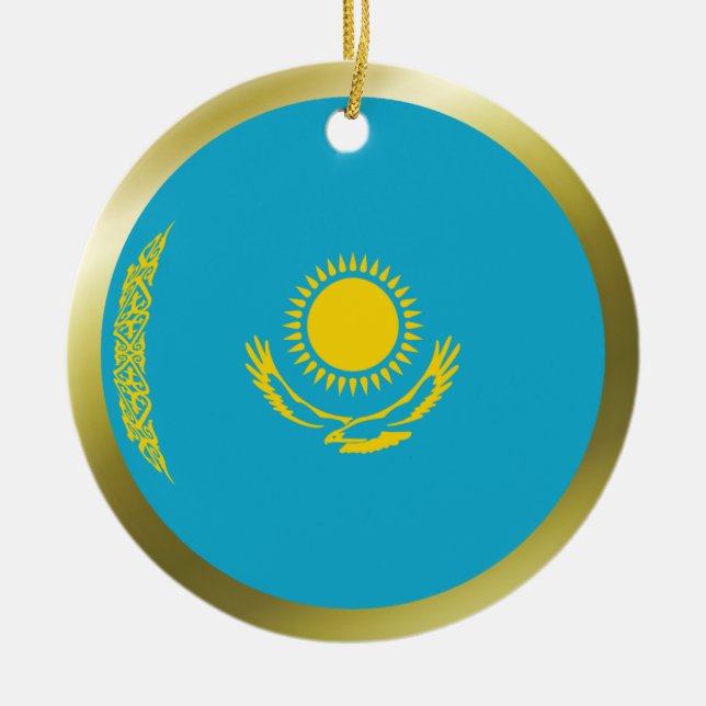 Kasachstan-Flaggen-Verzierung Keramikornament (Vorne)