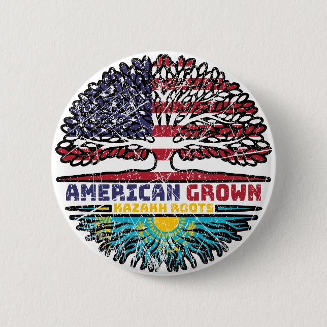 Kasachstan Kasachstan USA Tree Roots Flag Button (Vorderseite)