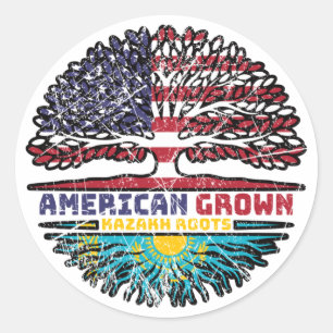 Kasachstan Kasachstan USA Tree Roots Flag Runder Aufkleber