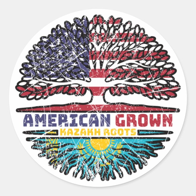 Kasachstan Kasachstan USA Tree Roots Flag Runder Aufkleber (Vorderseite)