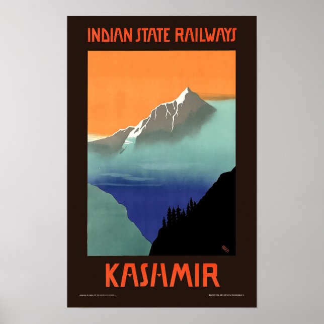 Kaschmir Vintag Art Deco Indien Tourismus Reisen Poster (Vorne)