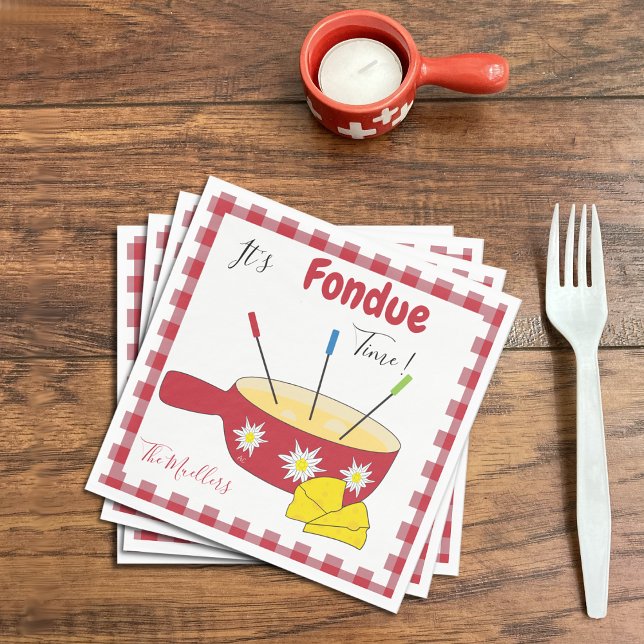 Käse Fondue Party Paper Napkins Serviette (Stack of napkins on the table)