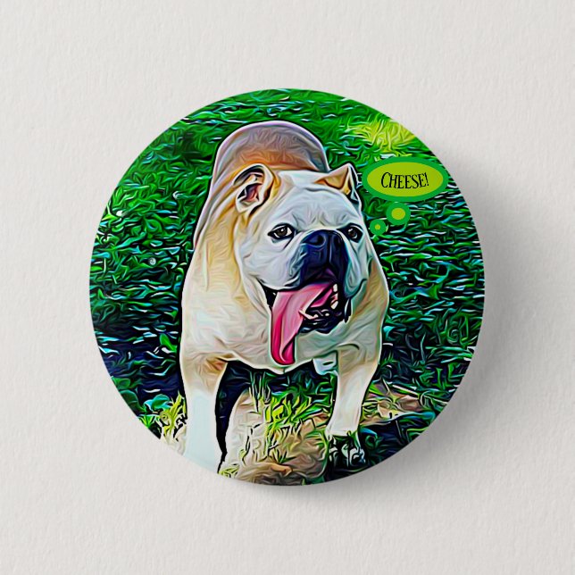 Käse lächelt Bulldog mit Zunge aus Button (Vorderseite)