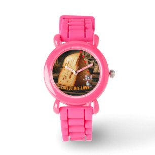 Käse meine Liebe sagt eine Cartoon-Maus auf einem  Armbanduhr