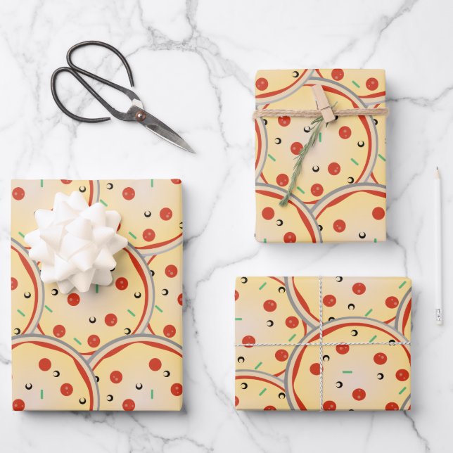 Käse Pizza Pepperoni Fleisch Pie Pattern Geschenkpapier Set (Vorderseite)