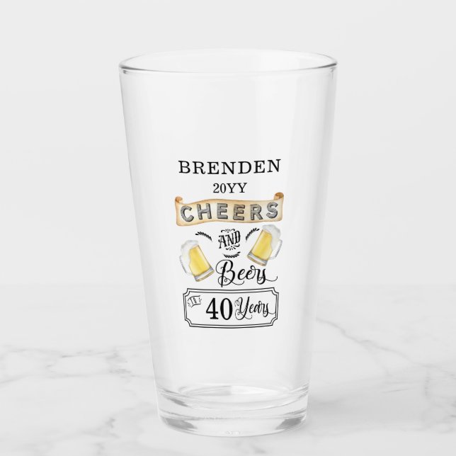 Käse und Bier bis 40 Jahre Geburtstagsglas Glas (Vorderseite)