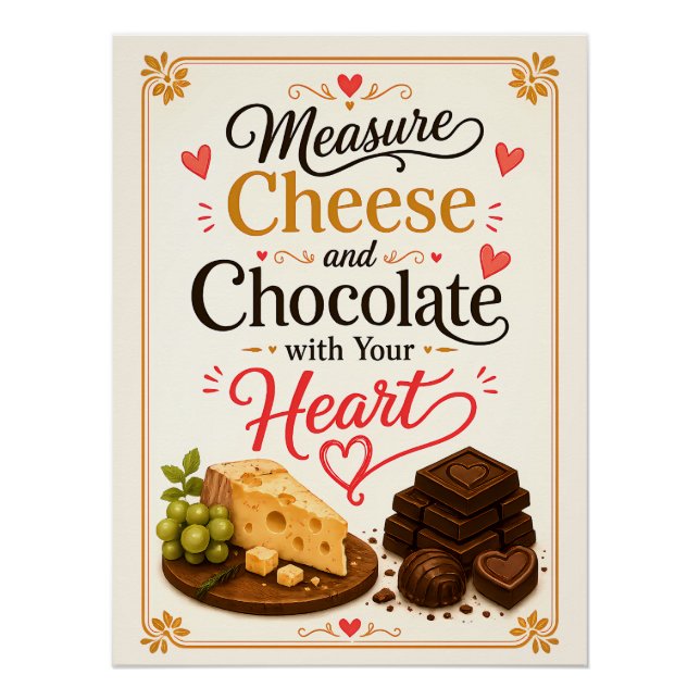 Käse und Schokolade mit dem Herzen messen Poster (Vorderseite)