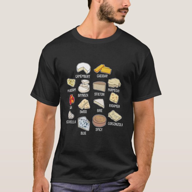 Käsearten mit Brie Gouda Cheddar T-Shirt (Vorderseite)