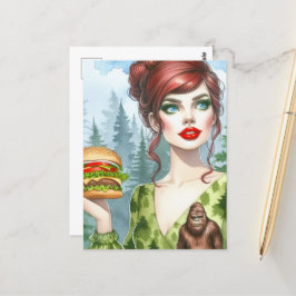 Käseburger im Wald auf der Suche nach Sasquatch Postkarte