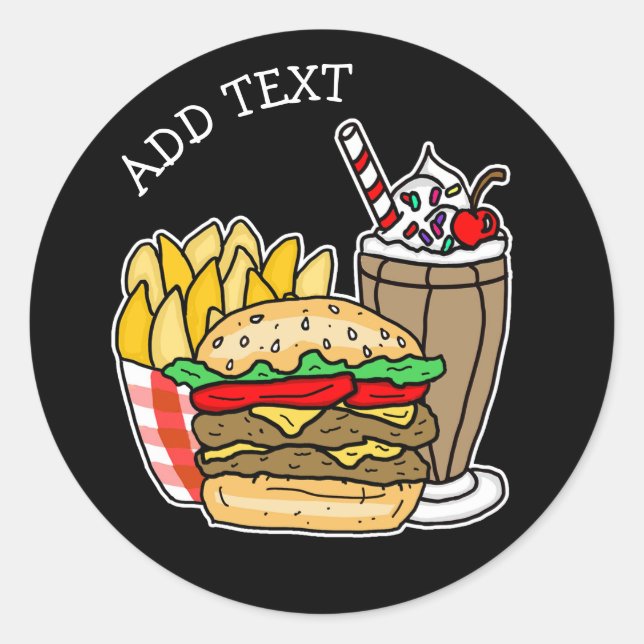 Käseburger, Milchshake und Fries Runder Aufkleber (Vorderseite)