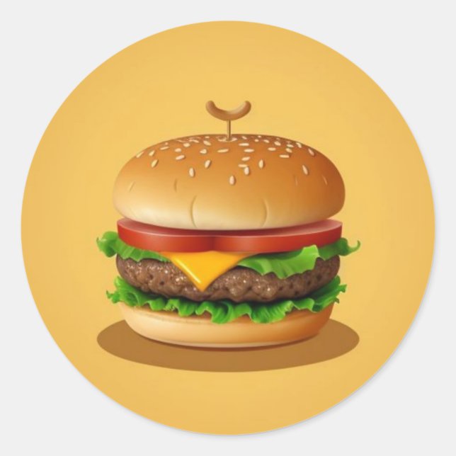 Käseburger mit gelbem Hintergrund Runder Aufkleber (Vorderseite)