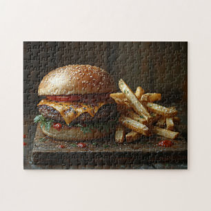 Käseburger- und Knoblauchfrittenmalerei Puzzle