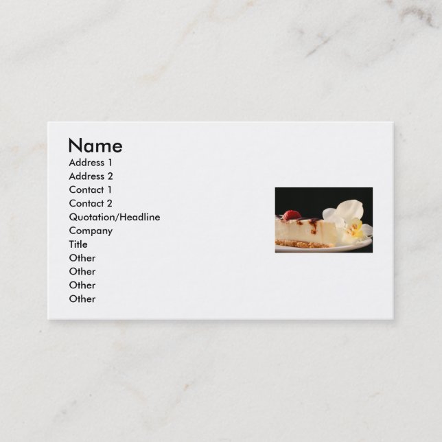 Käsekuchen und eine Orchideen-Visitenkarte Visitenkarte (Vorderseite)