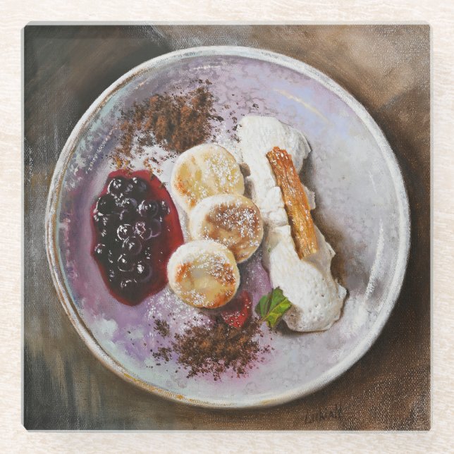 Käsepfannkuchen mit Berries - Gourmet-Küche Glasuntersetzer (Vorderseite)
