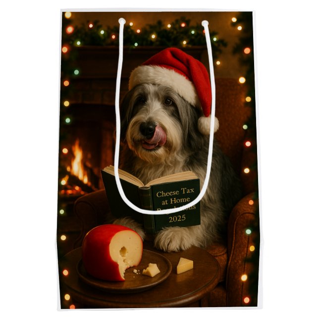 Käsesteuer Weihnachtsgeschenk Bearded Collie Mittlere Geschenktüte (Rückseite)