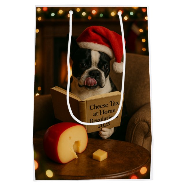 Käsesteuer Weihnachtsgeschenk - Boston Terrier Mittlere Geschenktüte (Rückseite)