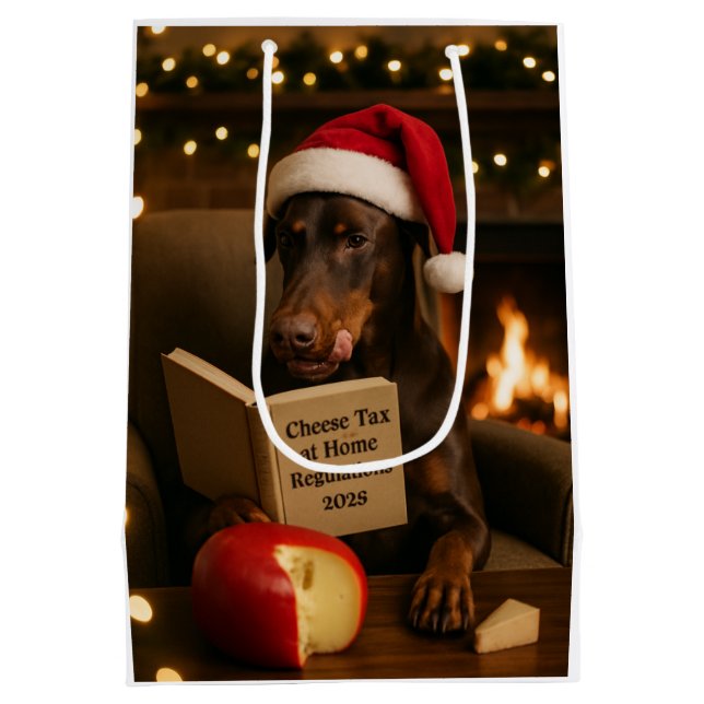 Käsesteuer Weihnachtsgeschenk - Doberman Mittlere Geschenktüte (Rückseite)