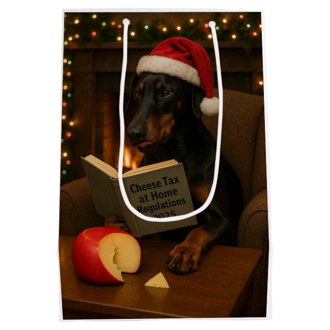 Käsesteuer Weihnachtsgeschenk - Doberman Mittlere Geschenktüte (Rückseite)