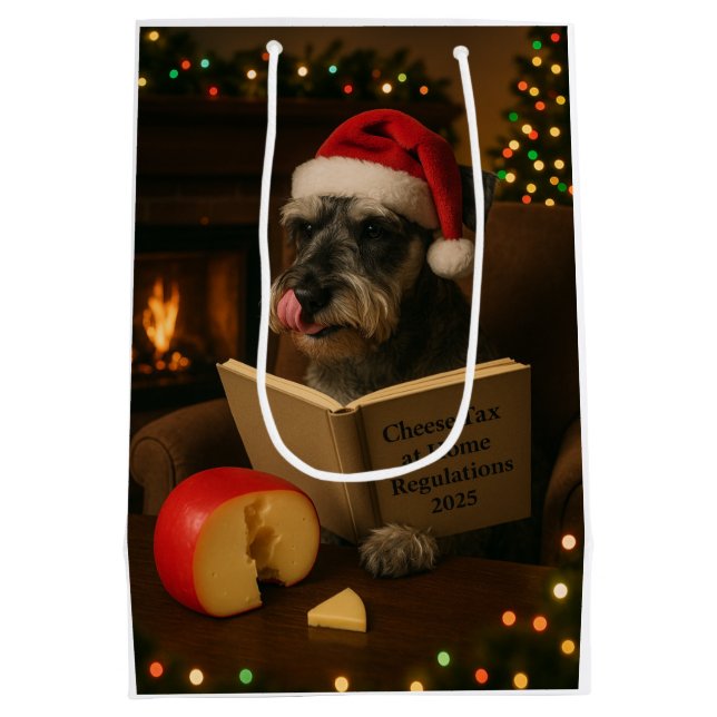 Käsesteuer Weihnachtsgeschenk mit Schnauzer Mittlere Geschenktüte (Rückseite)