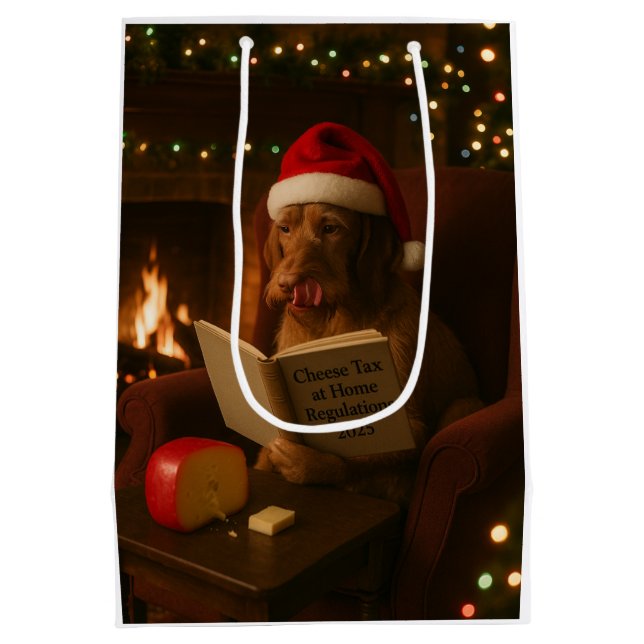 Käsesteuer Weihnachtsgeschenk Wire Hair Vizsla Mittlere Geschenktüte (Rückseite)