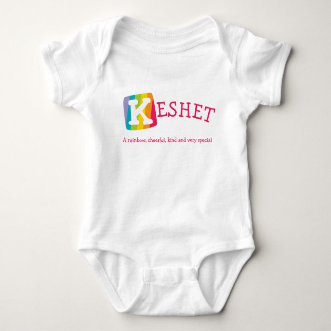 Kashet Unisexregenbogenbaby-Namenbedeutung Baby Strampler (Vorderseite)