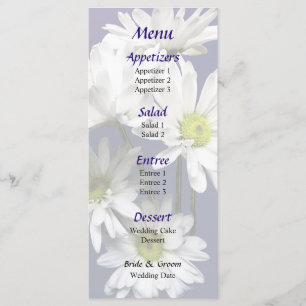 Kaskade des "White Daisies Wedding Menu" Menükarte