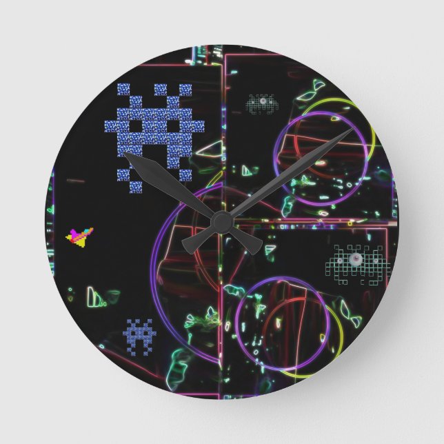 Kaskade elektronischer Spiele Runde Wanduhr (Vorderseite)