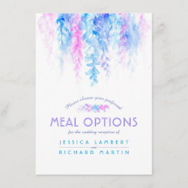 Kaskadenmenü für Hochzeiten mit blauer Blume Begleitkarte