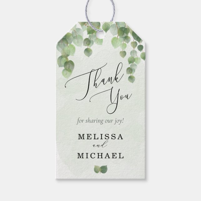 Kaskadierende Eukalyptus-Gastgeschenk Hochzeit Geschenkanhänger (Vorderseite)