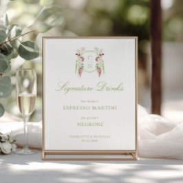 Kaskadierende florale Monogramm-Hochzeitssignature Poster