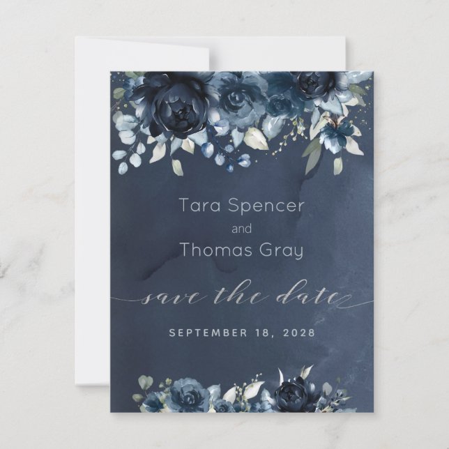 Kaskadierende Hochzeit von Navy Peony Save the Dat Save The Date (Vorderseite)