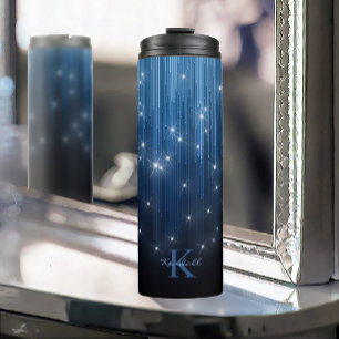 Kaskadierende Lichter Monogram Blue ID789 Thermosbecher