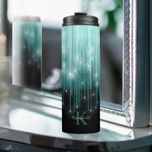 Kaskadierende Lights Monogram Aquamarin ID789 Thermosbecher
