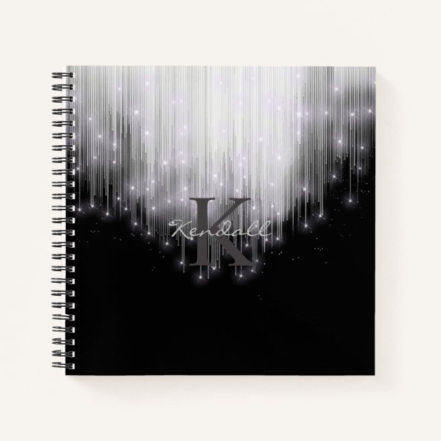 Kaskadierende Lights Monogramm Schwarz-Weiß-ID789 Notizbuch (Vorderseite)