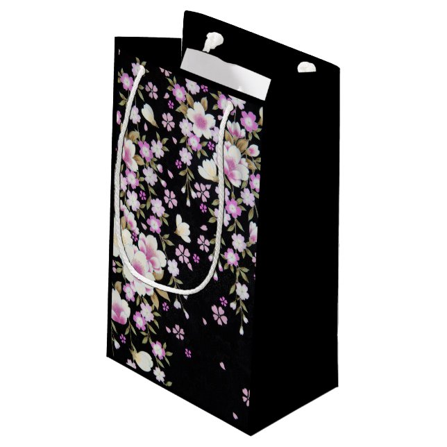 Kaskadierende rosa Blume Kleine Geschenktüte (Rückseite Schrägansicht)