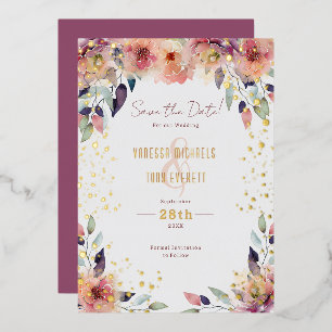 Kaskadierende rosa florale Hochzeit - Save-the-Dat Folieneinladung