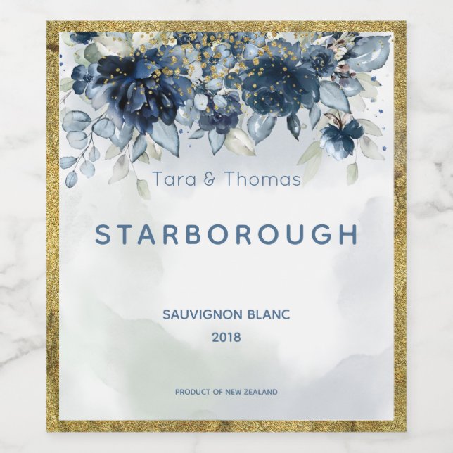 Kaskadierende Rose Hochzeitsweinflasche Weinetikett (Einzelnes Label)