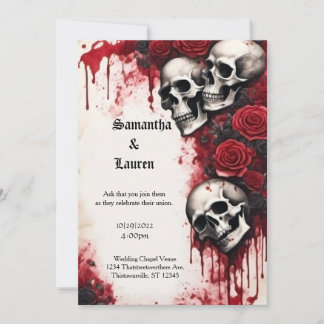 Kaskadierende Skulls und Rose Goth Wedding Einladung