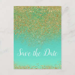 Kaskadierender Gold Glitter Glam Trendiger Save-th Ankündigungspostkarte