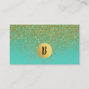 Kaskadierender Gold Glitter & Türkis Aqua Glam Tre Visitenkarte