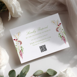 Kaskadierendes florales Brautstrauß-Hochzeits-QR-C RSVP Karte