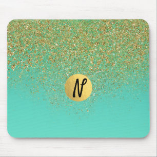 Kaskadierendes Gold Glitter & Türkis Aqua Glam Tre Mousepad