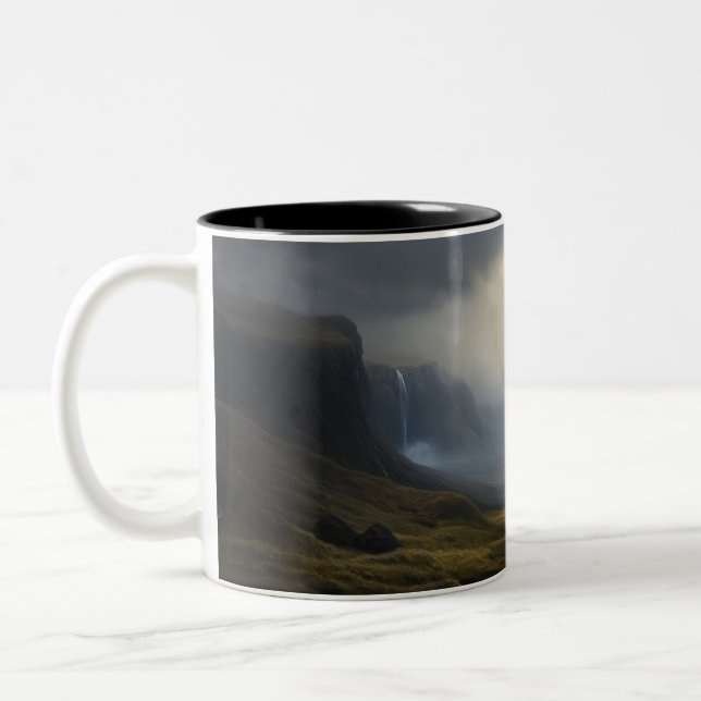 Kaskadierendes Licht: Wasserfall Landschaft Zweifarbige Tasse (Links)