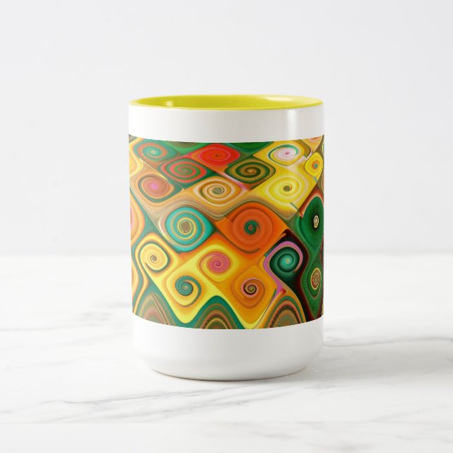 Kaskadierte Coole Abstrakte Kunst-Fraktal Zweifarbige Tasse (Mittel)